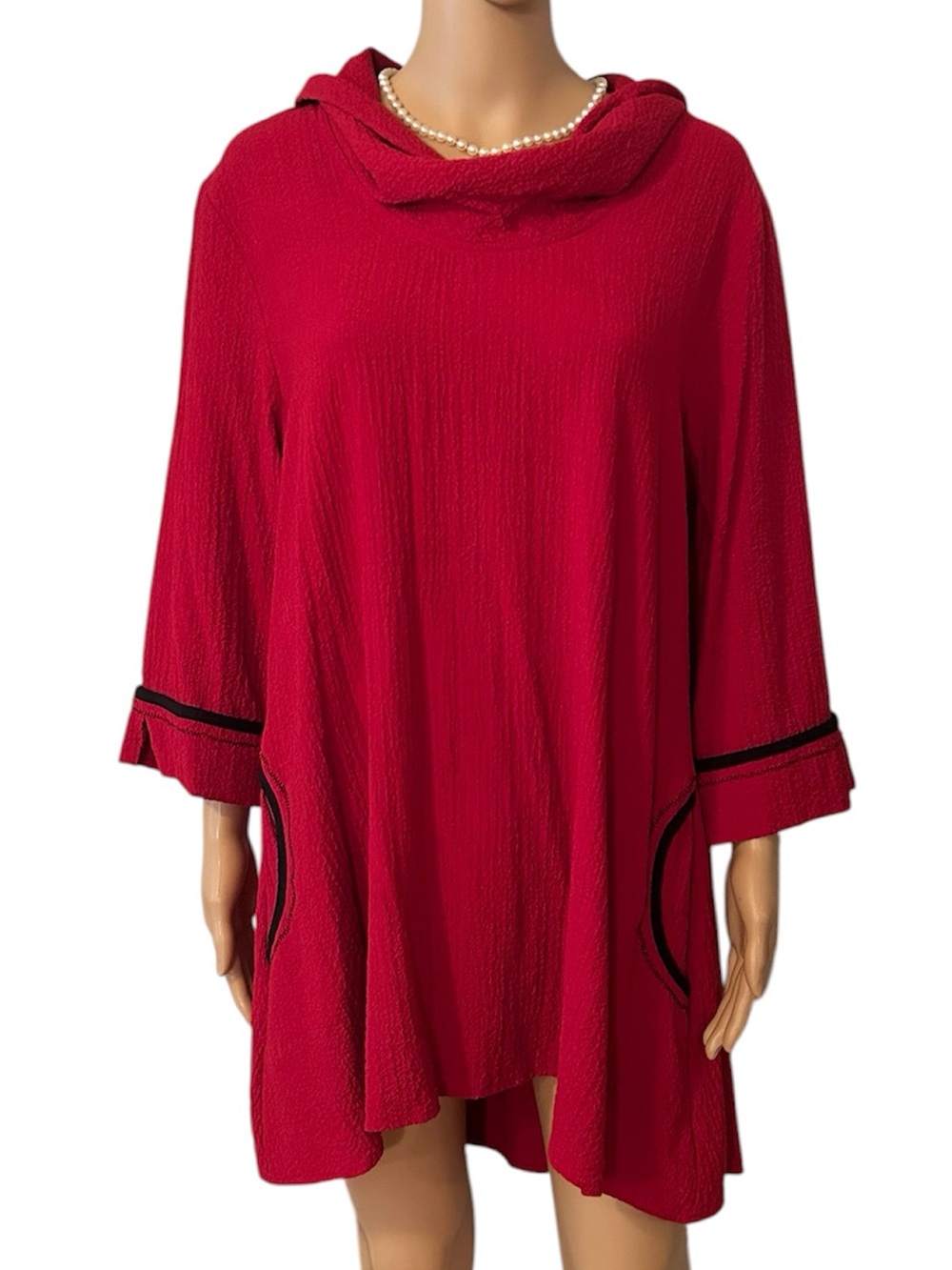 Ali Miles Women’s Size XL Textured Red 3/4 Sleeve Cowl Neck Tunic Blouse